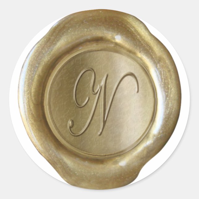 Wax Siegel Monogram - Gold - Script N - Runder Aufkleber (Vorderseite)
