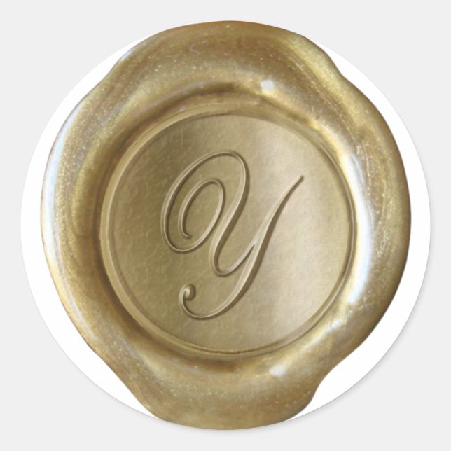 Wax Siegel Monogram - Gold - Script Y - Runder Aufkleber (Vorderseite)