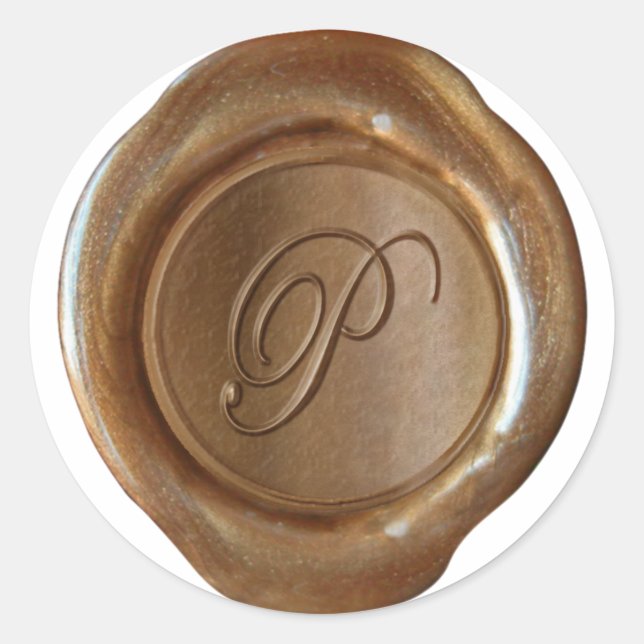 Wax Siegel Monogram - Kupfer - Script P - Runder Aufkleber (Vorderseite)