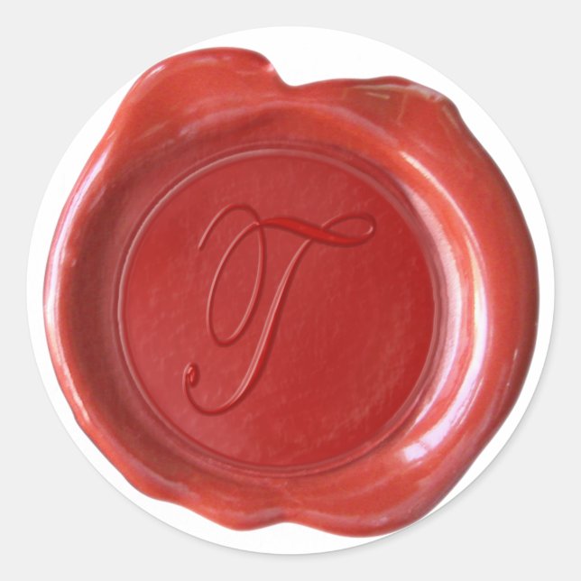 Wax Siegel Monogram - Red - Script T - Runder Aufkleber (Vorderseite)