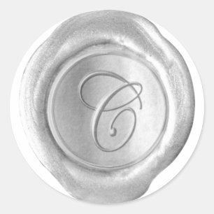 Wax Siegel Monogram - Silver - Script C - Runder Aufkleber