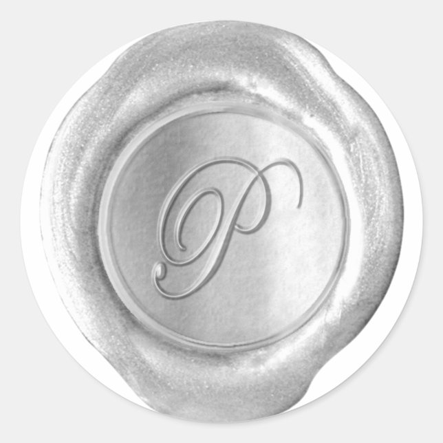 Wax Siegel Monogram - Silver - Script P - Runder Aufkleber (Vorderseite)