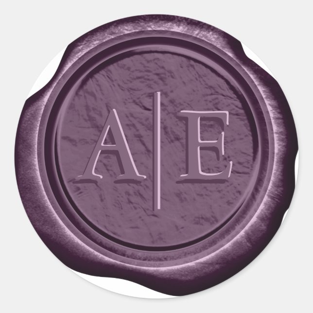 Wax Siegel Wedding Accent Initials Plum D867 Runder Aufkleber (Vorderseite)