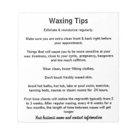 Waxing take home aftercare sheets notizblock