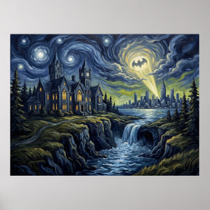 Wayne Manor Sternennacht Comic-Landschaft Poster