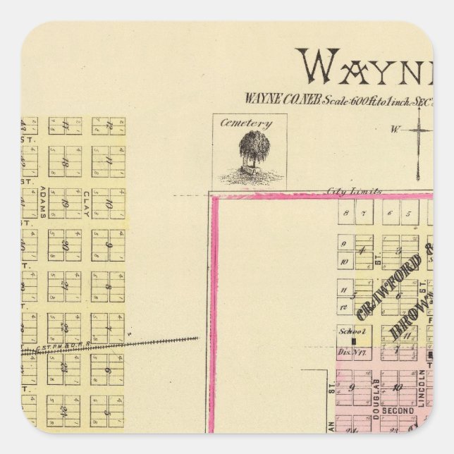 Wayne, Nebraska Quadratischer Aufkleber (Vorderseite)