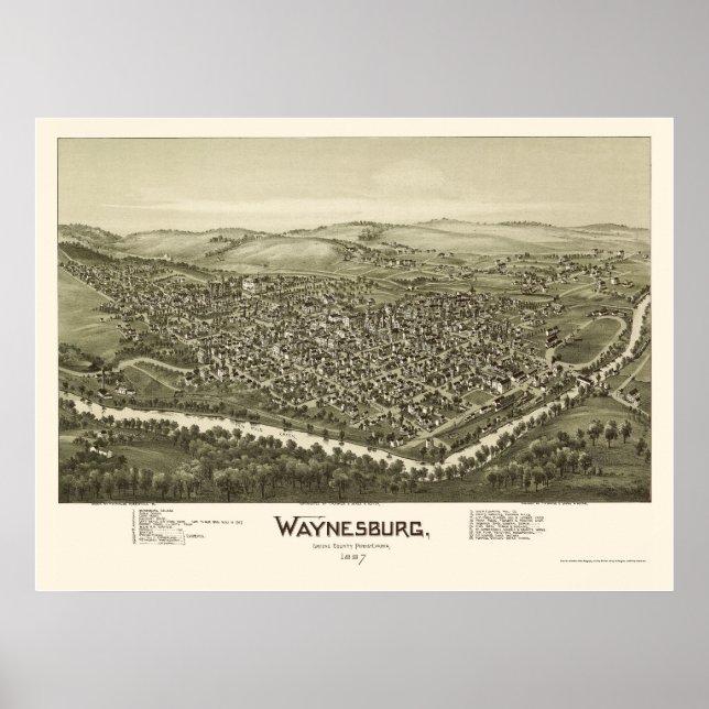 Waynesburg, PA Panorama Karte - 1897 Poster (Vorne)