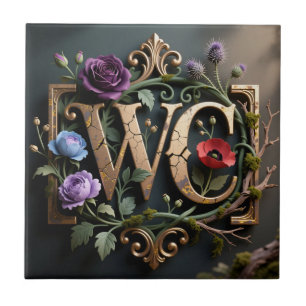 WC-Monogramm im antiken Blumen-Schild gerahmt Fliese