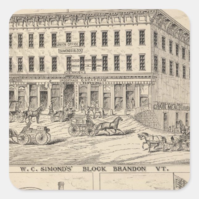 WC Simonds Block in Brandon Quadratischer Aufkleber (Vorderseite)