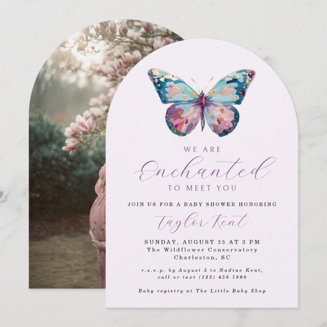 We are Enchanted To Meet You Butterfly Baby Shower Einladung (Vorne/Hinten)