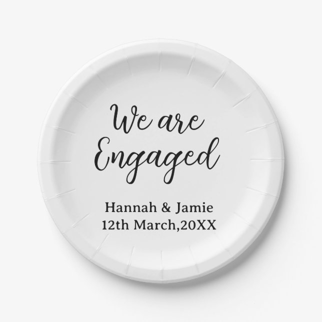 We are Engaged couple name date calligraphystylish Pappteller (Vorderseite)