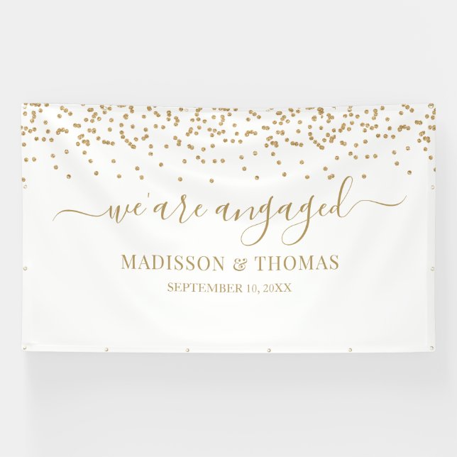 We are Engaged gold and white backdrop Banner (Horizontal)