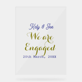 We are Engaged purple gold name date elegant simpl