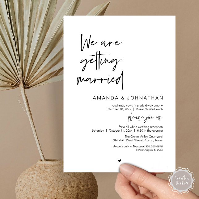 We are getting married, Modern Wedding Celebration Einladung (Modern Minimal Reception, "We are getting married" Invitation Card in Black and white)