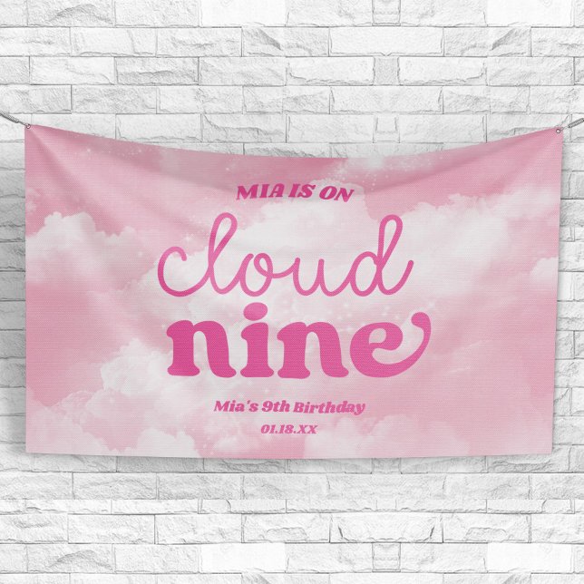 We Are On Cloud Nine Pink 9th Ninth Birthday Party Banner (Von Creator hochgeladen)