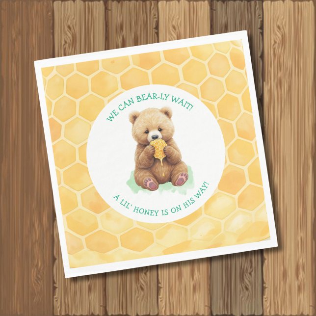 We Can Bear-ly Wait! Bear and Honey Baby Shower Serviette (Von Creator hochgeladen)
