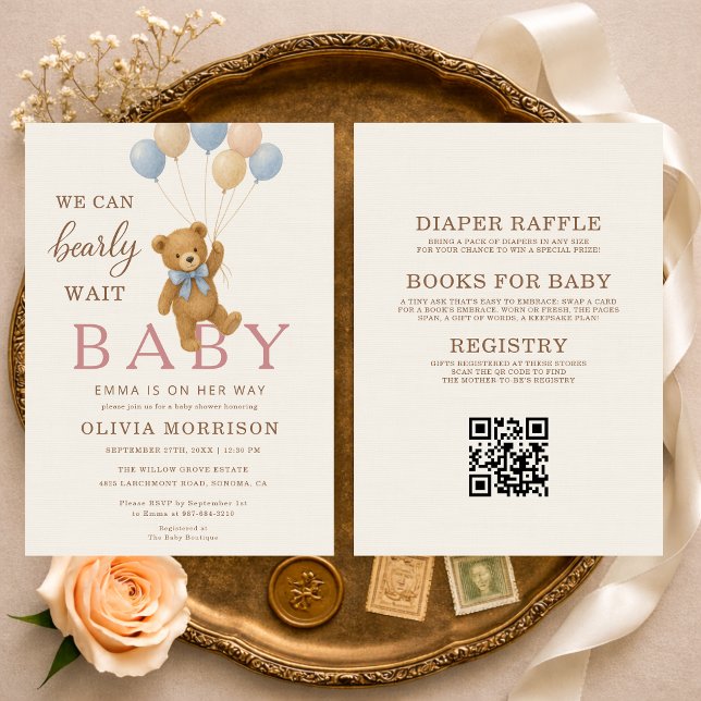 We Can Bearly Wait All in One Baby Girl Shower Einladung (Von Creator hochgeladen)