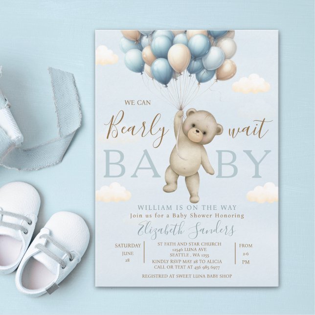 We Can Bearly Wait Baby Cute Bear Baby Shower Boy Einladung (Von Creator hochgeladen)