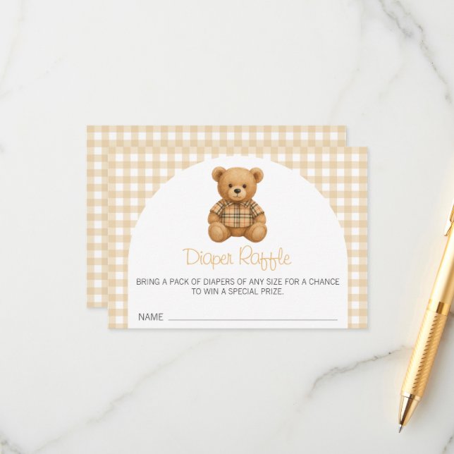 We Can Bearly Wait Baby Shower Diaper Raffle Begleitkarte (Vorderseite/Rückseite Beispiel)