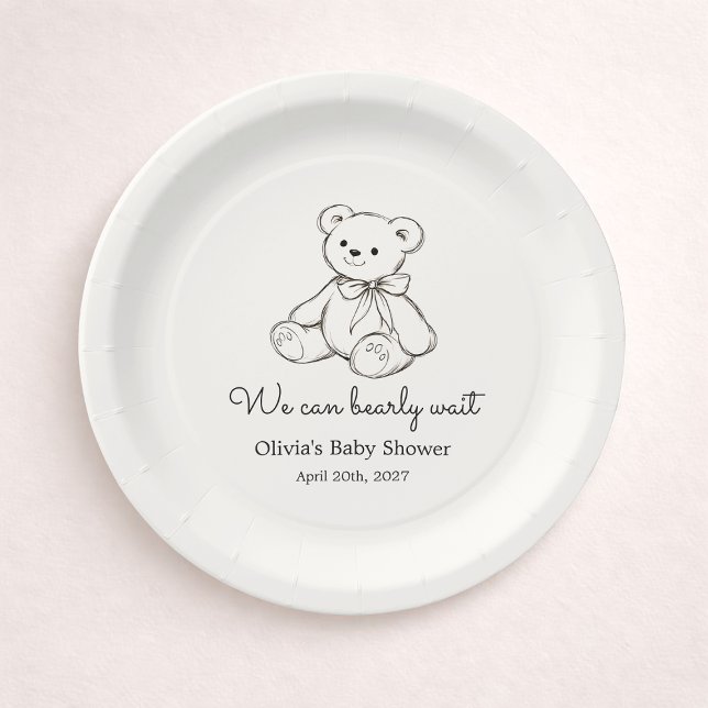 "We Can Bearly Wait" Baby Shower Gender Neutral Pappteller (Von Creator hochgeladen)