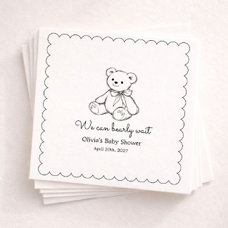 "We Can Bearly Wait" Baby Shower Gender Neutral Serviette