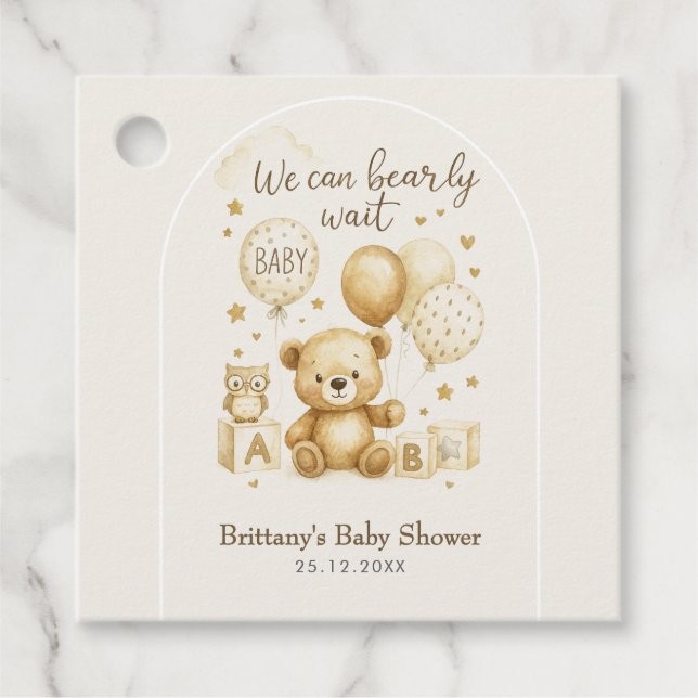 We Can Bearly Wait Baby Shower  Geschenkanhänger (Vorderseite)