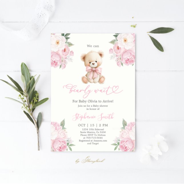 We can Bearly wait Baby Shower Girl Invitation (Créateur téléchargé)