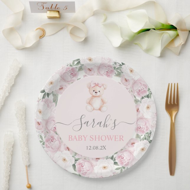 We can Bearly Wait Baby Shower Girl Pappteller (Hochzeit)