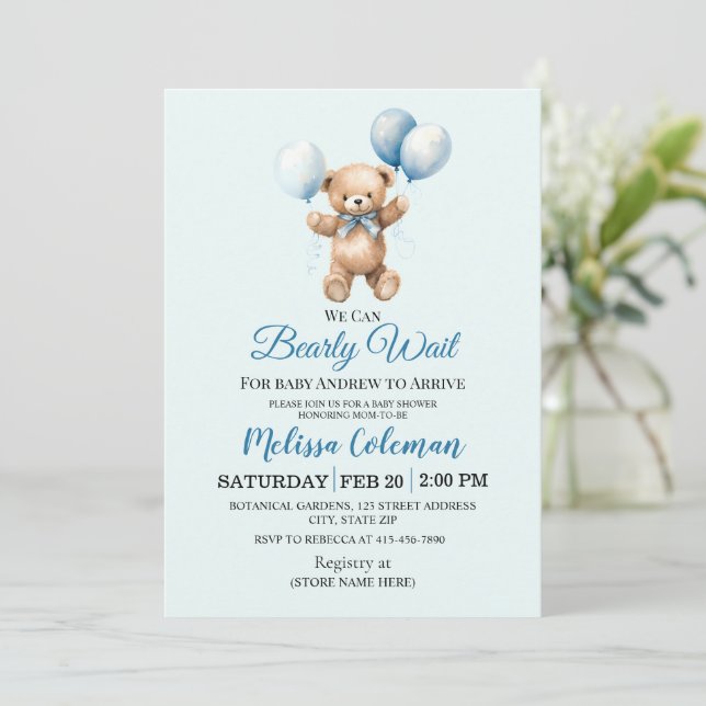 We Can Bearly Wait Baby Shower  Invitation (Debout devant)