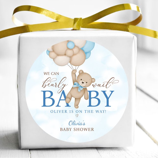 We Can Bearly Wait Baby Shower Runder Aufkleber (Von Creator hochgeladen)