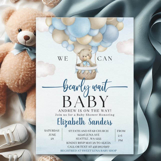 We can Bearly wait - Bear Baby Shower Boy Einladung (Von Creator hochgeladen)