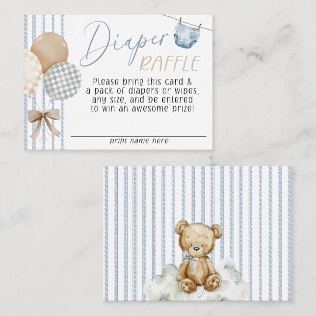 We Can Bearly Wait Bear Baby Shower Diaper Raffle Begleitkarte (Vorne/Hinten)