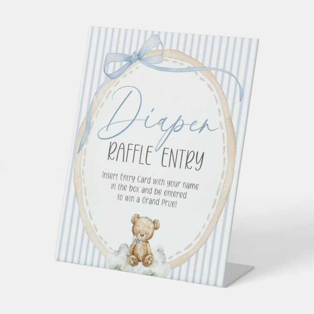 We Can Bearly Wait Bear Diaper Raffle Baby Shower Sockelschild (Vorderseite)