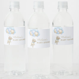 We can bearly wait blue balloon water bottle label