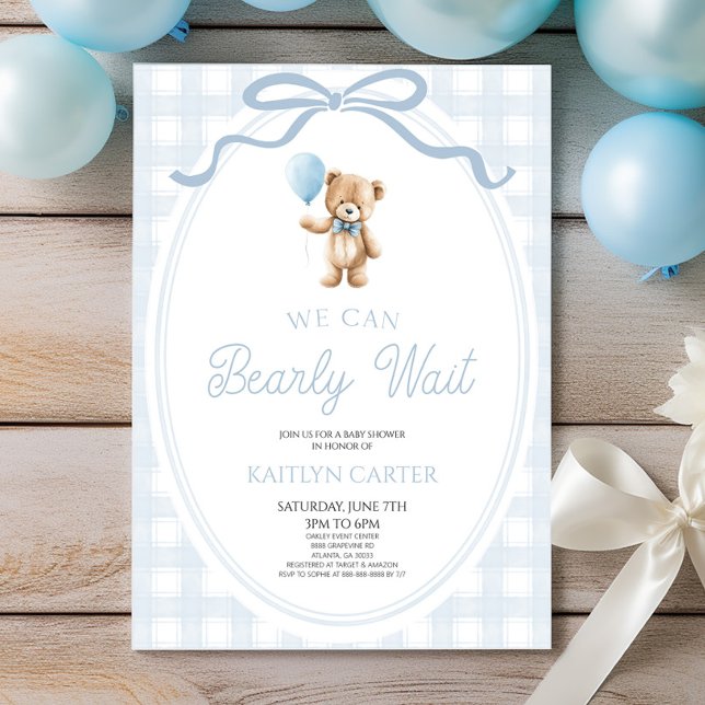 We Can Bearly Wait Blue Teddy Bear Baby Shower Einladung (Von Creator hochgeladen)