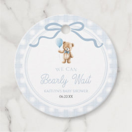 We Can Bearly Wait Blue Teddy Bear Baby Shower Geschenkanhänger