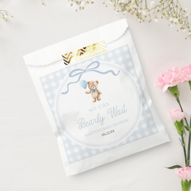 We Can Bearly Wait Blue Teddy Bear Baby Shower Geschenktütchen (Versiegelt)