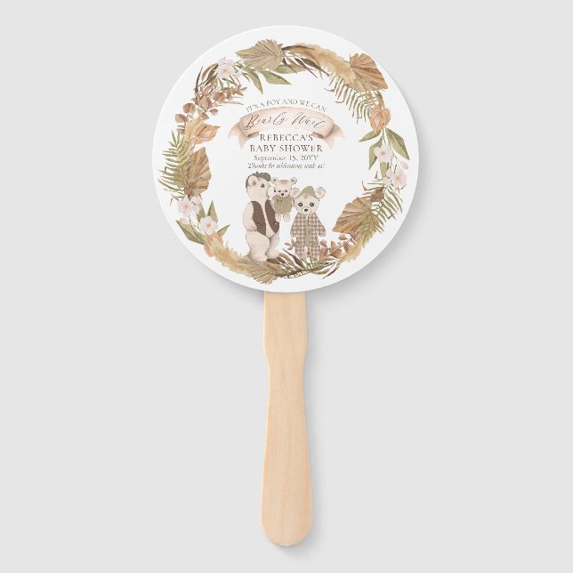 We Can Bearly Wait Boho Bear Family Baby Shower Fächer (Vorderseite)