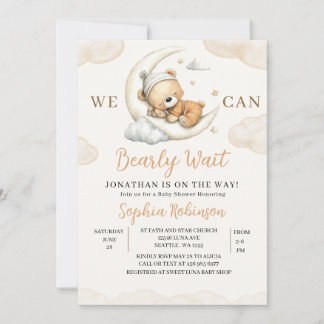 We Can Bearly Wait Boho Teddy Bear Baby Shower  Einladung