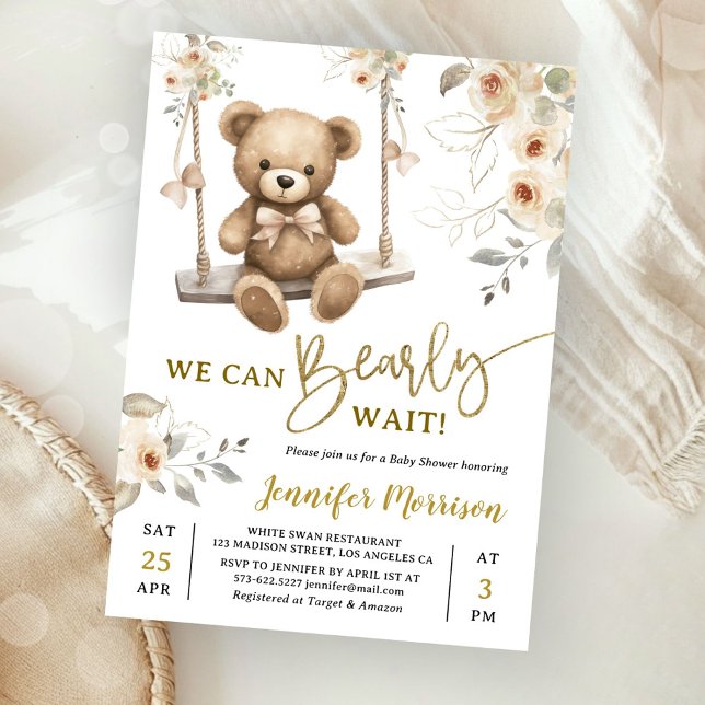 We Can Bearly Wait Boho Teddy Bear Baby Shower Einladung (Von Creator hochgeladen)