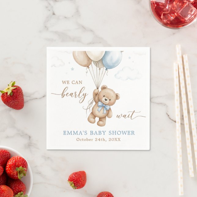 We Can Bearly Wait Boy Baby Shower Custom Serviette (Beispiel)
