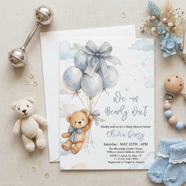 We Can Bearly Wait Boy Baby Shower Invitation Einladung (Von Creator hochgeladen)