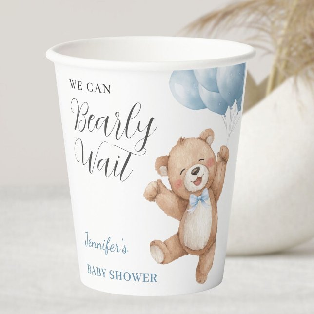 We Can Bearly Wait Boy Teddy Bear Baby Shower Pappbecher (Von Creator hochgeladen)