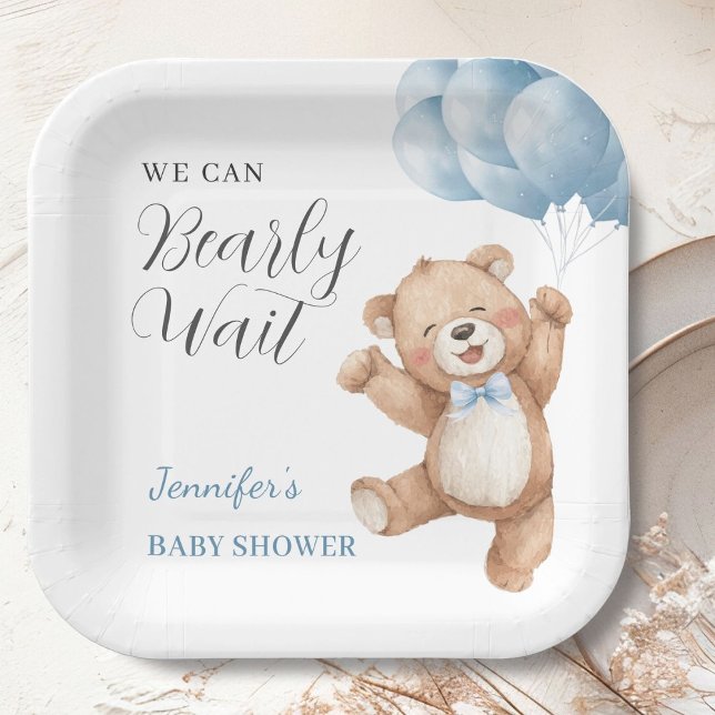 We Can Bearly Wait Boy Teddy Bear Baby Shower  Pappteller (Von Creator hochgeladen)