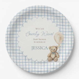 We Can Bearly Wait Boy Teddy Bear Baby Shower Pappteller