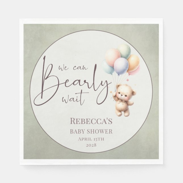 We can bearly wait cute bear balloon baby shower serviette (Vorderseite)