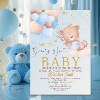 We Can Bearly Wait Cute Bear Boy Baby Shower Einladung