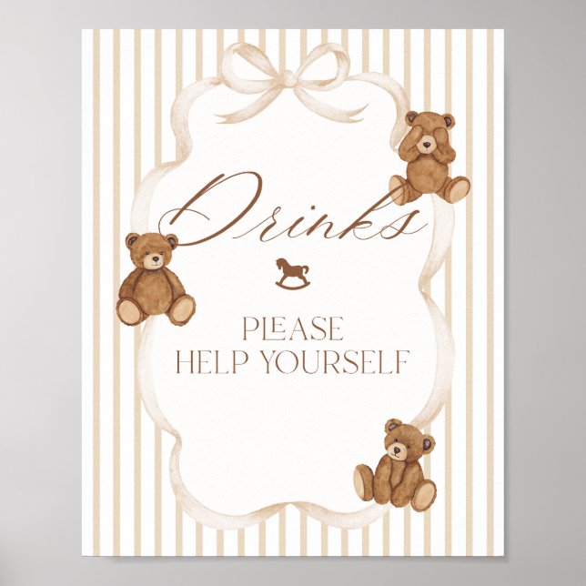 We Can Bearly Wait Elegant Baby Shower drink bar Poster (Vorne)