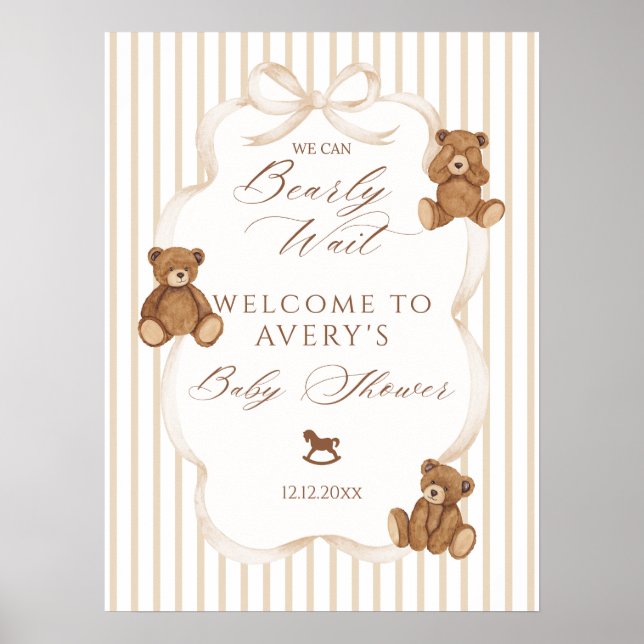 We Can Bearly Wait Elegant Baby Shower Poster (Vorne)