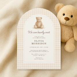 We Can Bearly Wait Gingham Baby Shower Einladung